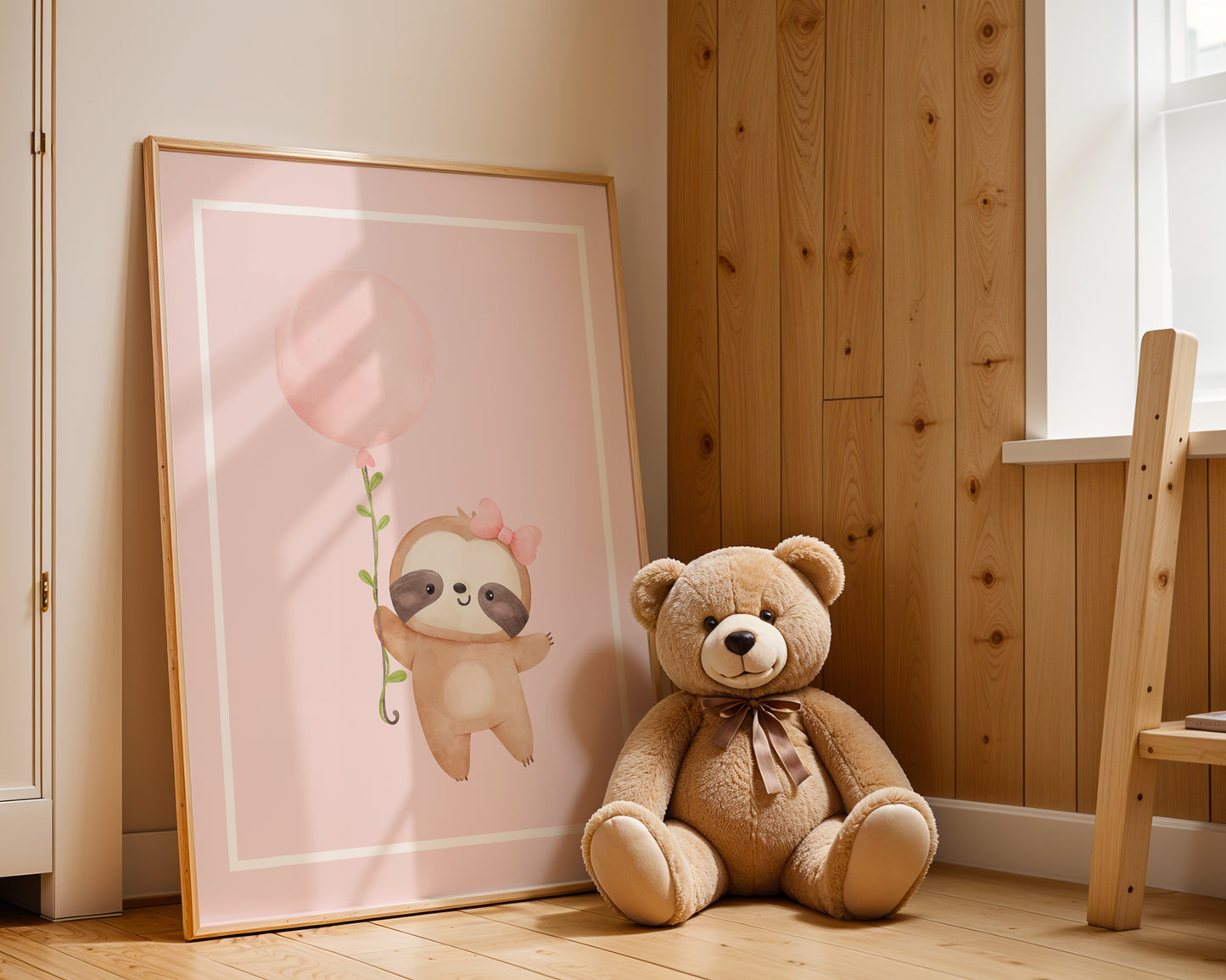 Sloth with Balloon (Pink) - Digital Poster (A3)