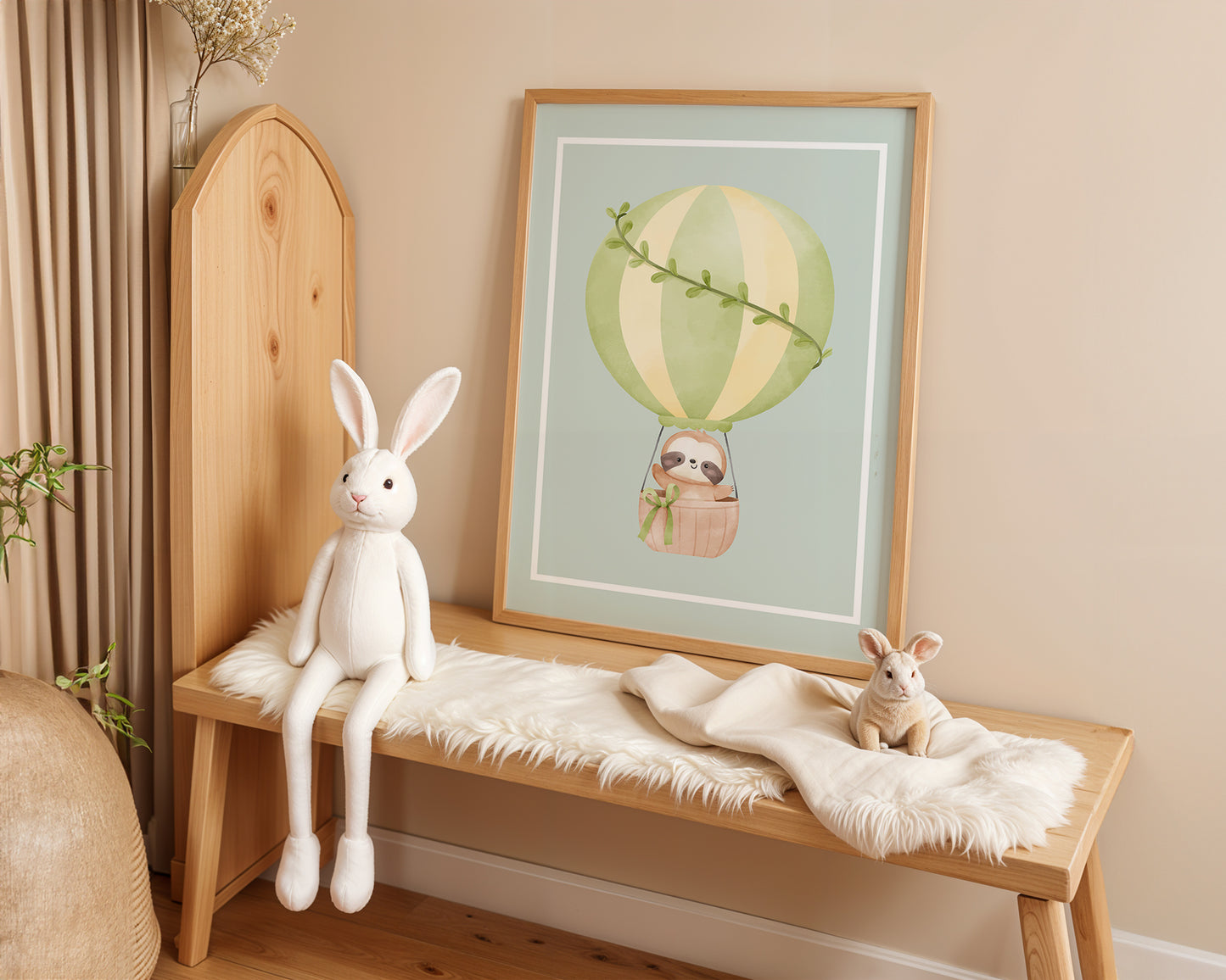 Sloth in Hot Air Balloon (Sage) - Digital Poster (A3)