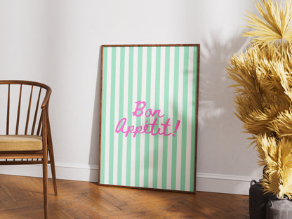 Bon Appétit Stripes (Mint) - Digital Poster (A3)