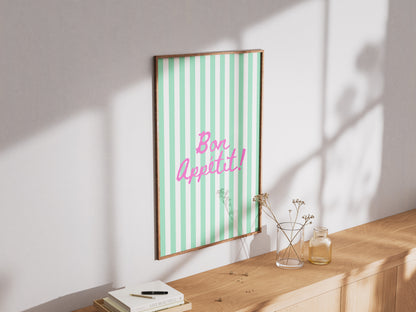 Bon Appétit Stripes (Mint) - Digital Poster (A3)