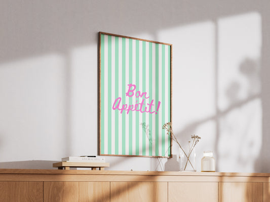 Bon Appétit Stripes (Mint) - Digital Poster (A3)