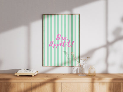 Bon Appétit Stripes (Mint) - Digital Poster (A3)