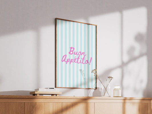 Buon Appetito Stripes (Blue) - Digital Poster (A3)