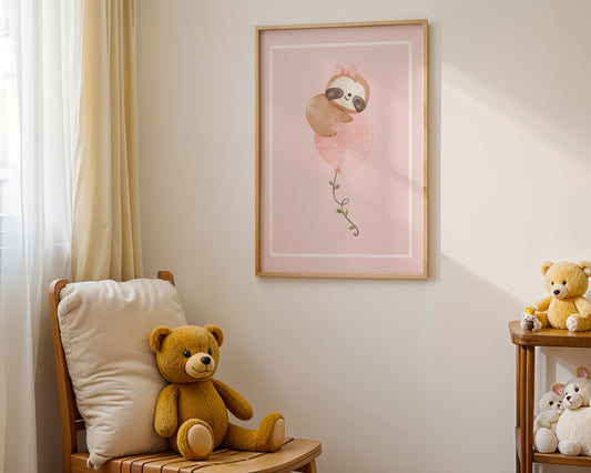Sloth on Polka Balloon - Digital Poster (A3)