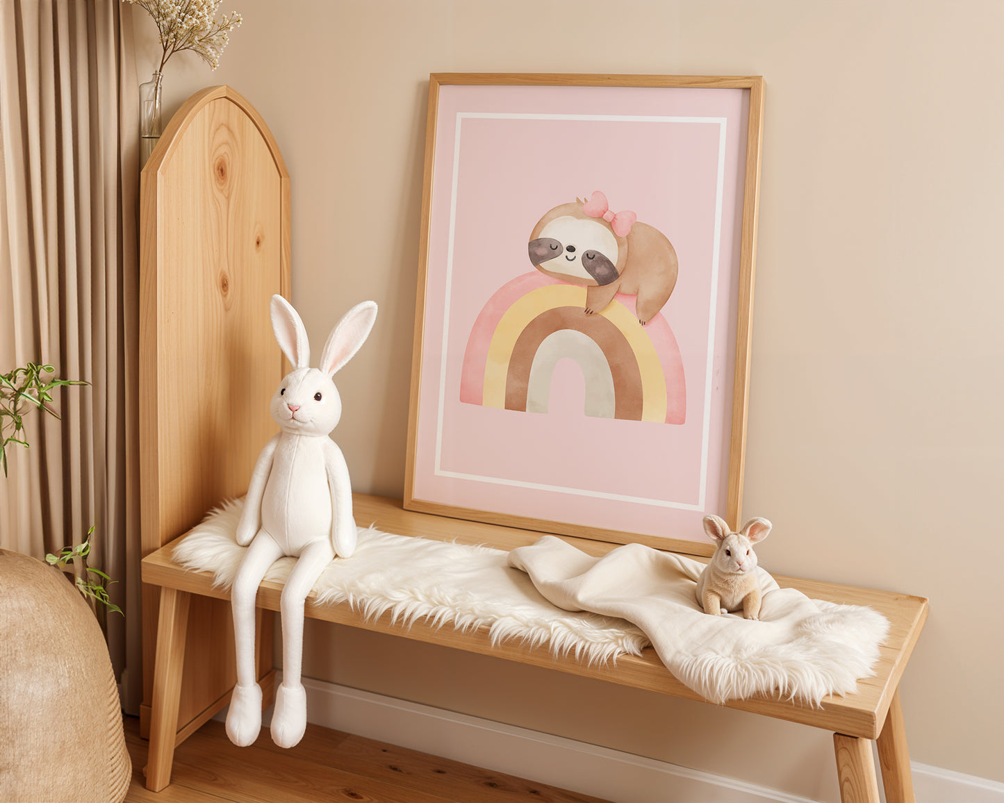 Sloth on Rainbow (Pink) - Digital Poster (A3)