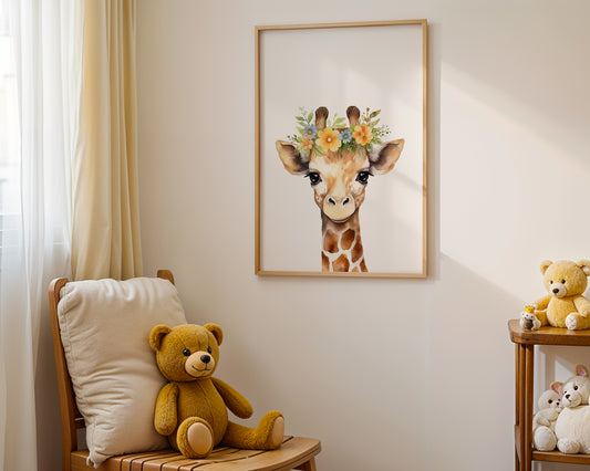 Giraffe with Floral Crown - Digital Poster (A3)