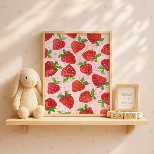 Strawberry Watercolor Pattern - Digital Poster (A3)