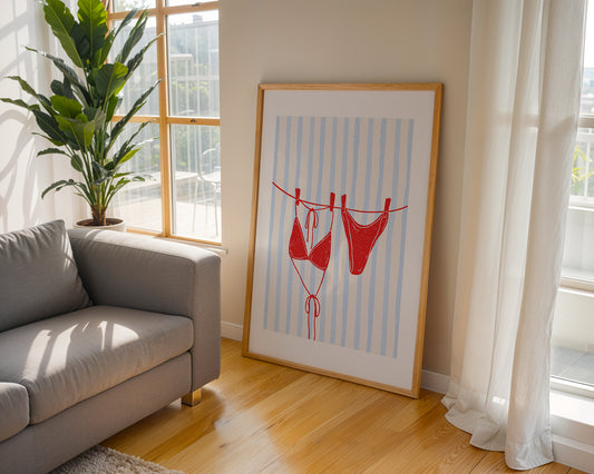 Red Bikini on Clothesline - Digital Poster (A3)